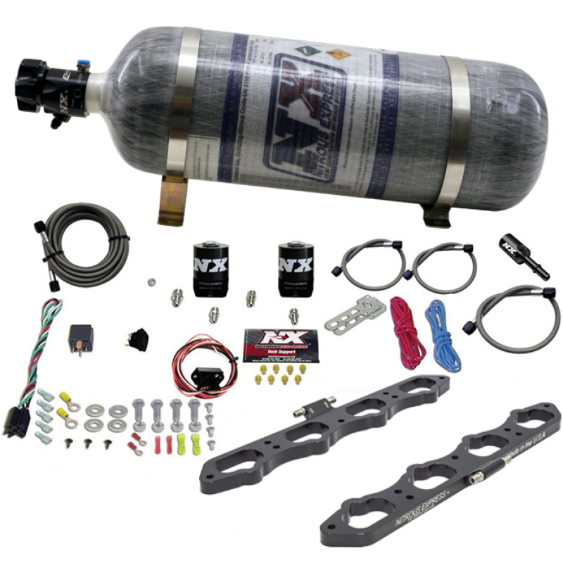 Ford Mustang Nitrous Oxide Injection System Kit - Nitrous Express - Wet Direct Port Plate System (w/12lb Bottle) - Black - `18-`27